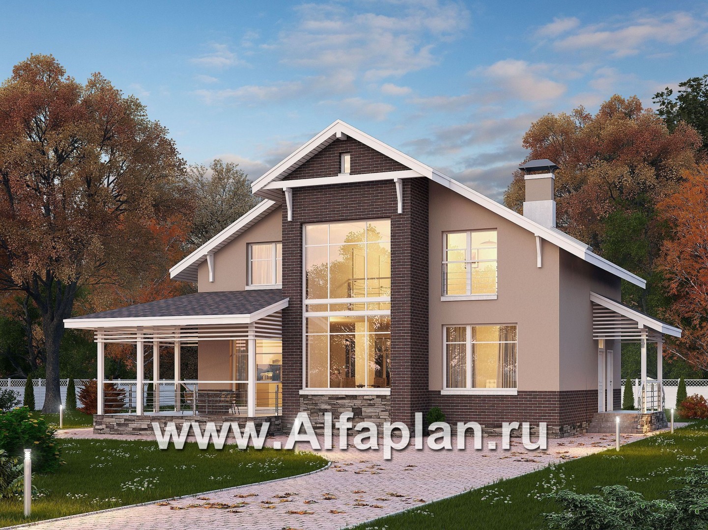 Проекты домов Альфаплан - «Регата» - комфортный план дома, двускатная крыша - основное изображение