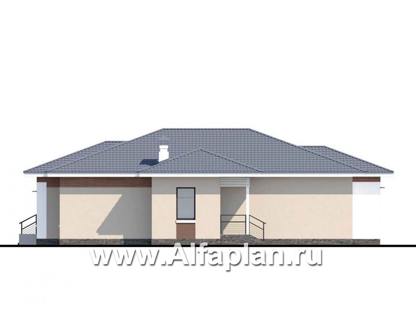 Проекты домов Альфаплан - «Калипсо» - одноэтажный двухквартирный дом (возможен для людей с ограниченными возможностями) - изображение фасада №2