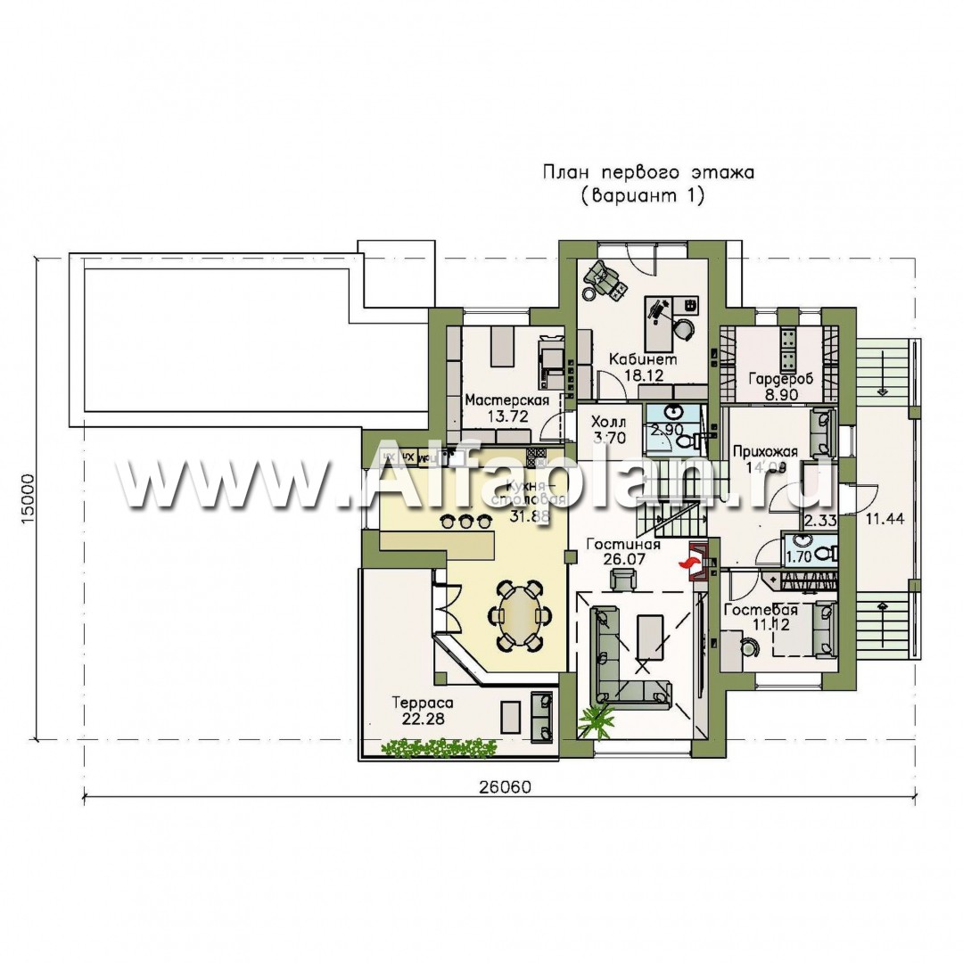 Проекты домов Альфаплан - «Три семерки» — трехэтажный загородный особняк с бассейном ДУО - изображение плана проекта №2