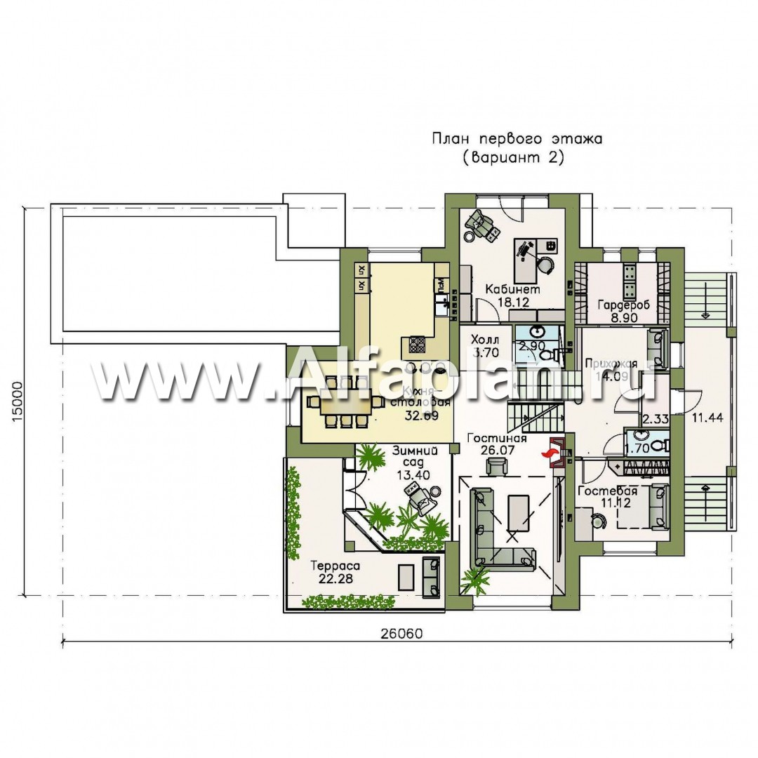 Проекты домов Альфаплан - «Три семерки» — трехэтажный загородный особняк с бассейном ДУО - план проекта №3