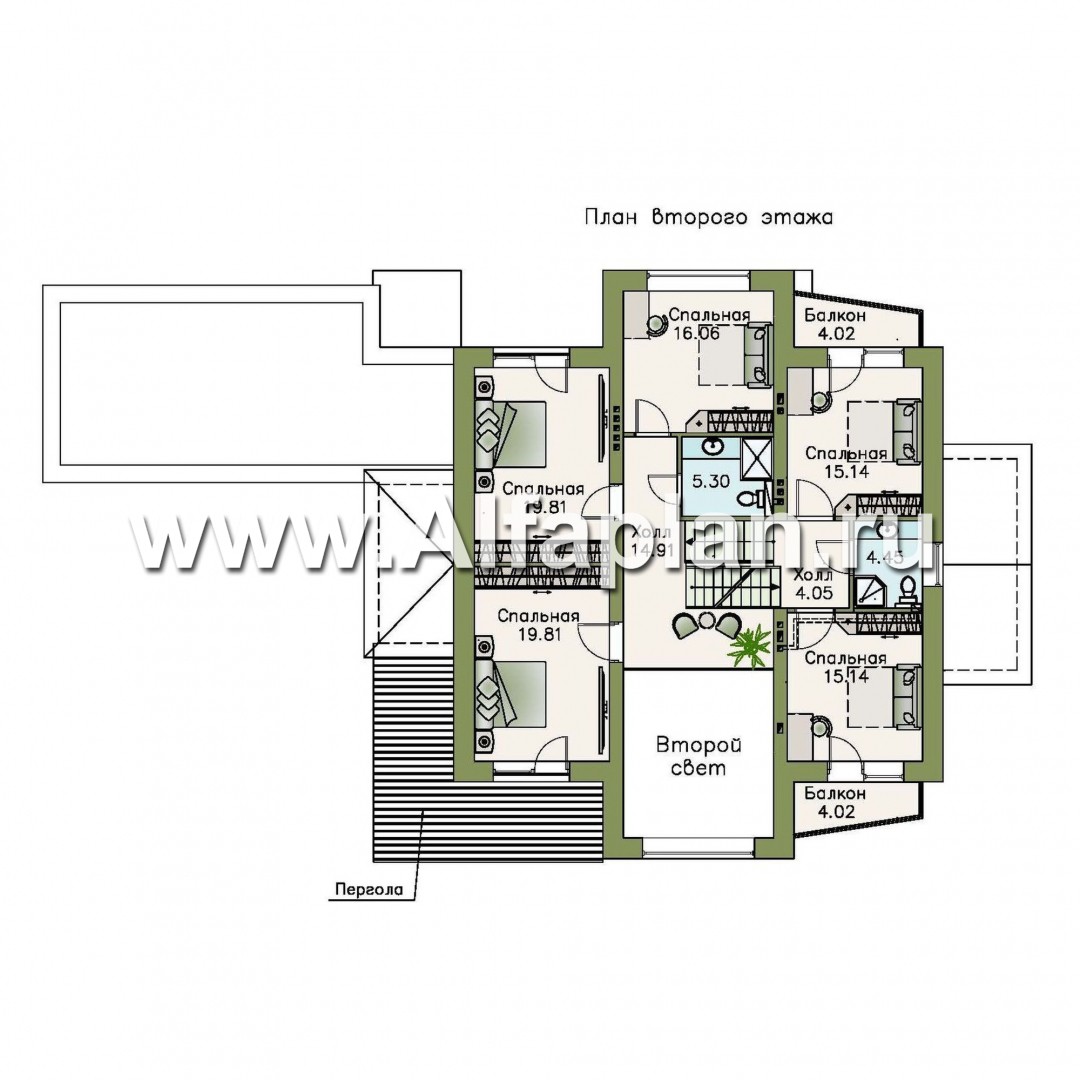 Проекты домов Альфаплан - «Три семерки» — трехэтажный загородный особняк с бассейном ДУО - план проекта №4