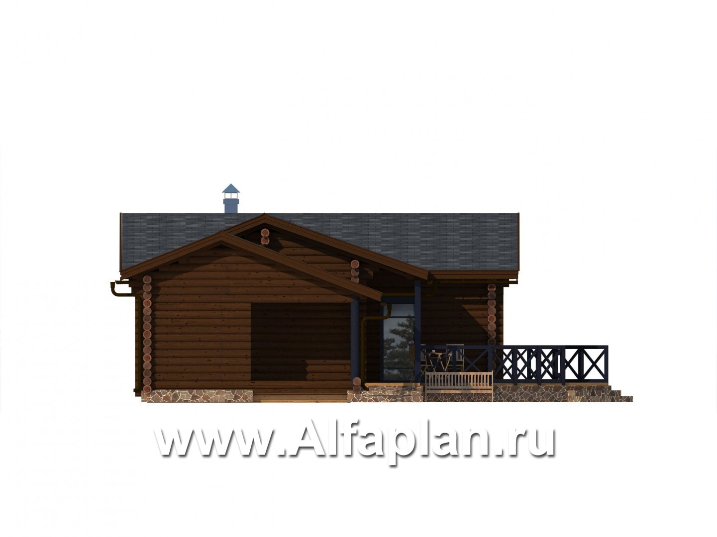 Проекты домов Альфаплан - Бревенчатый дом для отдыха с большой террасой - изображение фасада №4