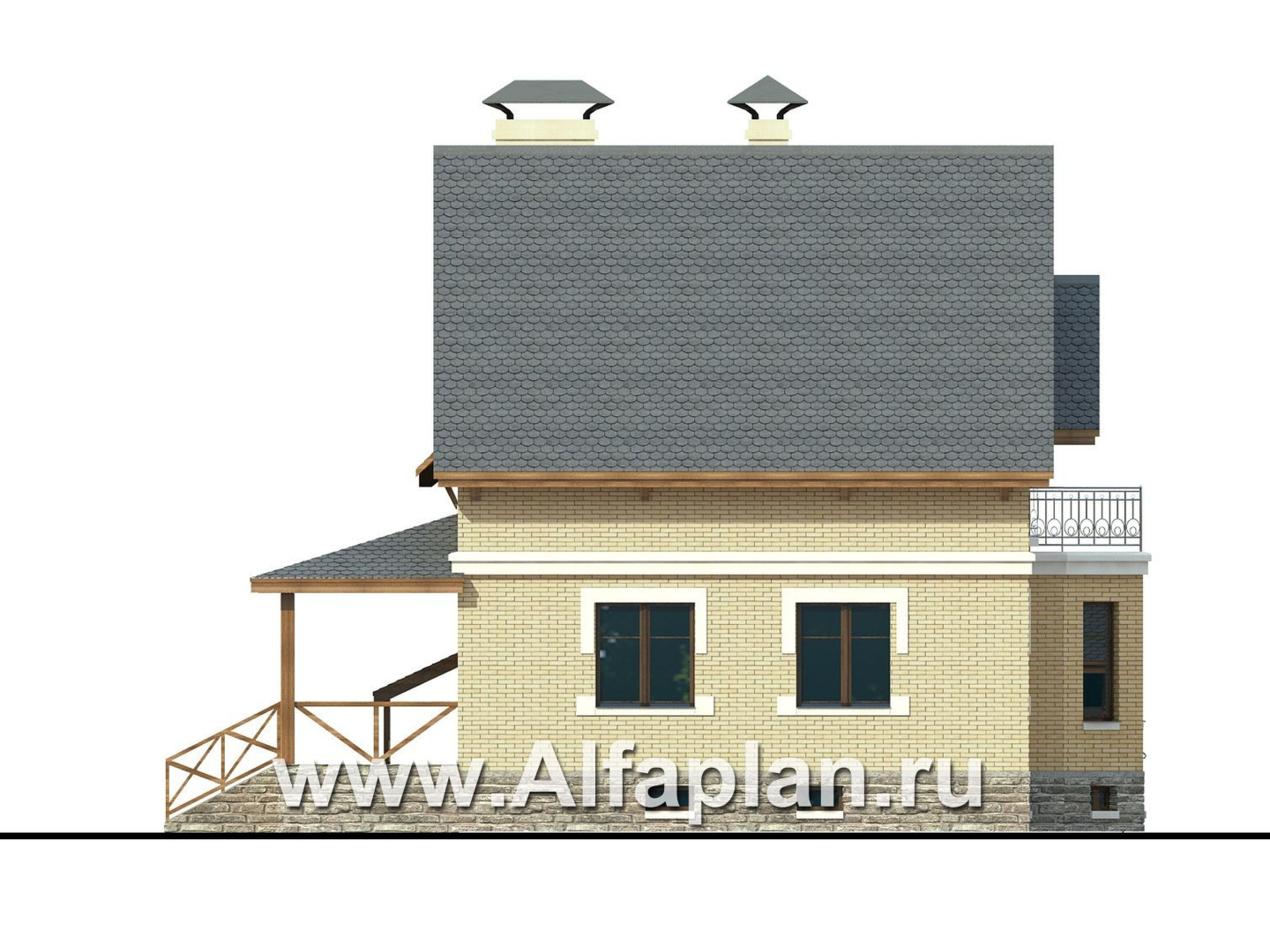 Проекты домов Альфаплан - Дом из газобетона «Шевалье плюс» с цокольным этажом - изображение фасада №3