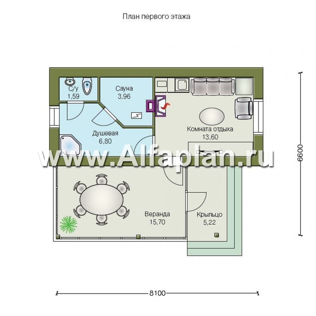 Проекты домов Альфаплан - Баня с уютной верандой - план проекта №1