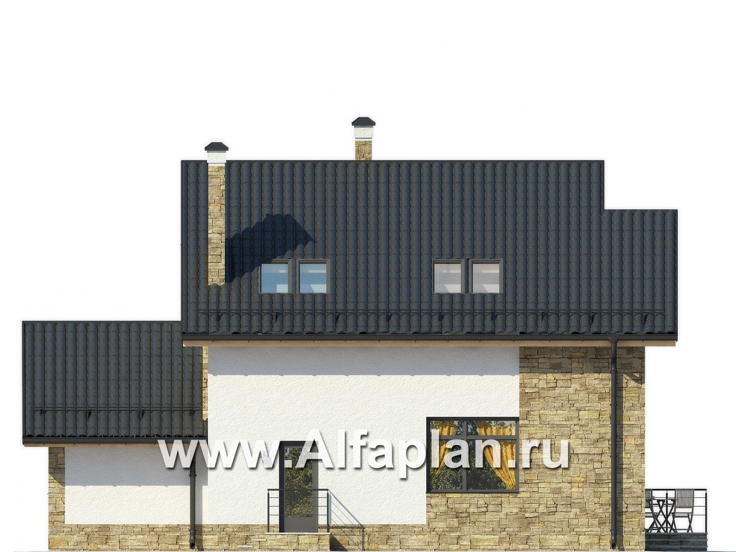 Проекты домов Альфаплан - Современный и рациональный двуxэтажный коттедж - изображение фасада №4