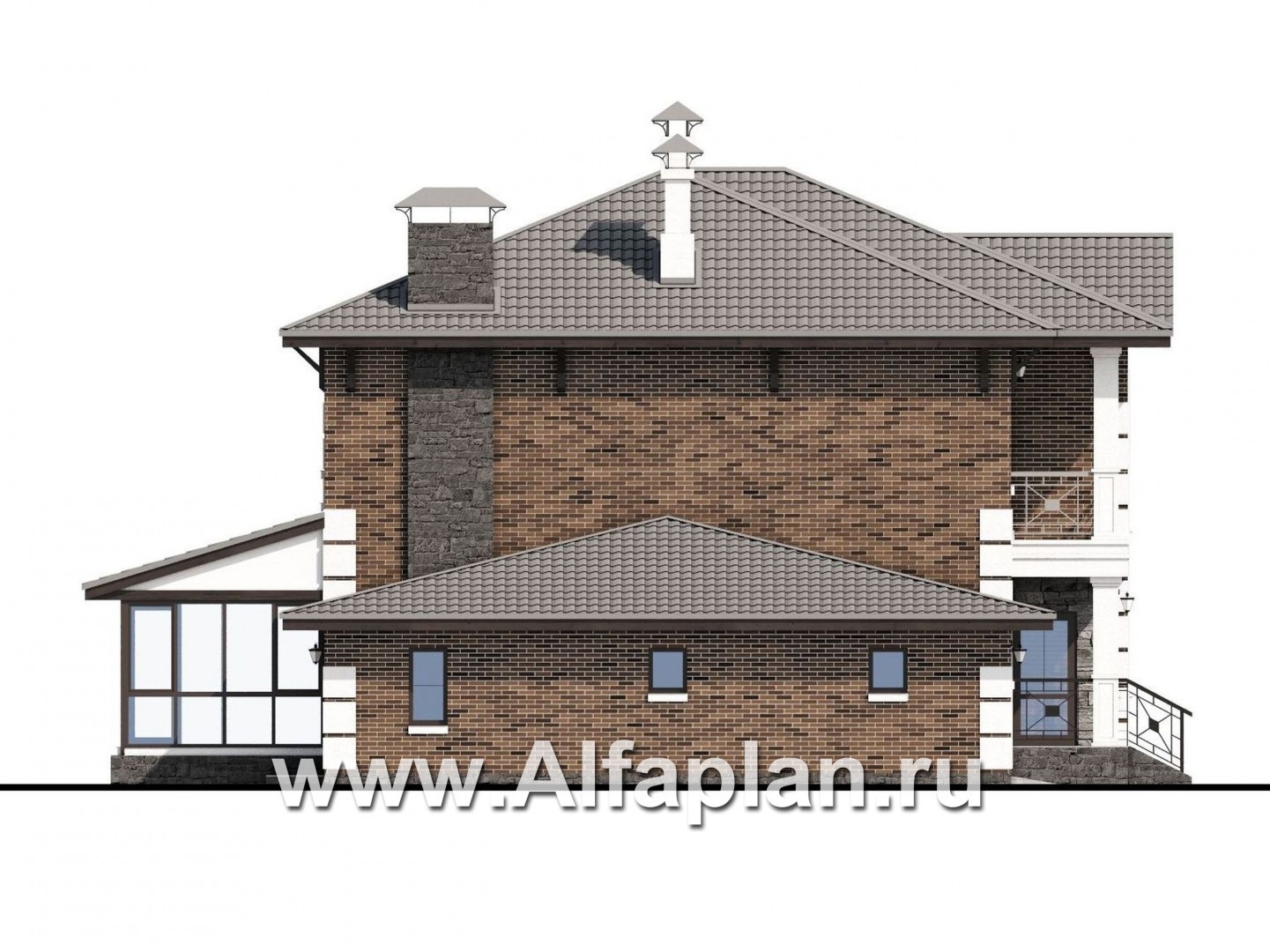 Проекты домов Альфаплан - «Седьмая высота» - стильный коттедж с гаражом и просторной верандой - изображение фасада №3