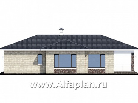 Проекты домов Альфаплан - «Муза» - современный одноэтажный коттедж с террасой - превью фасада №2