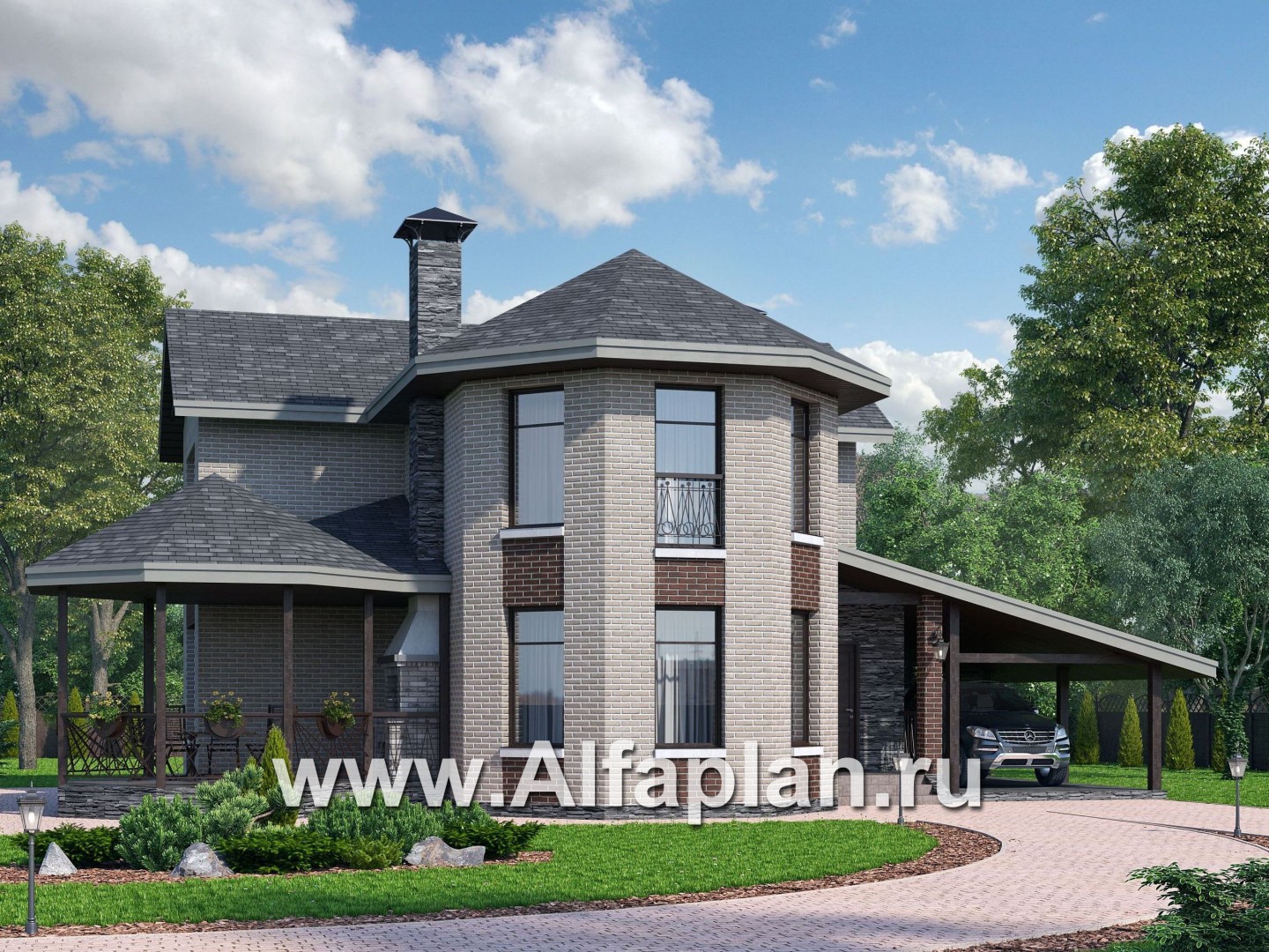 Проекты домов Альфаплан - Двухэтажный дом с эркером - основное изображение