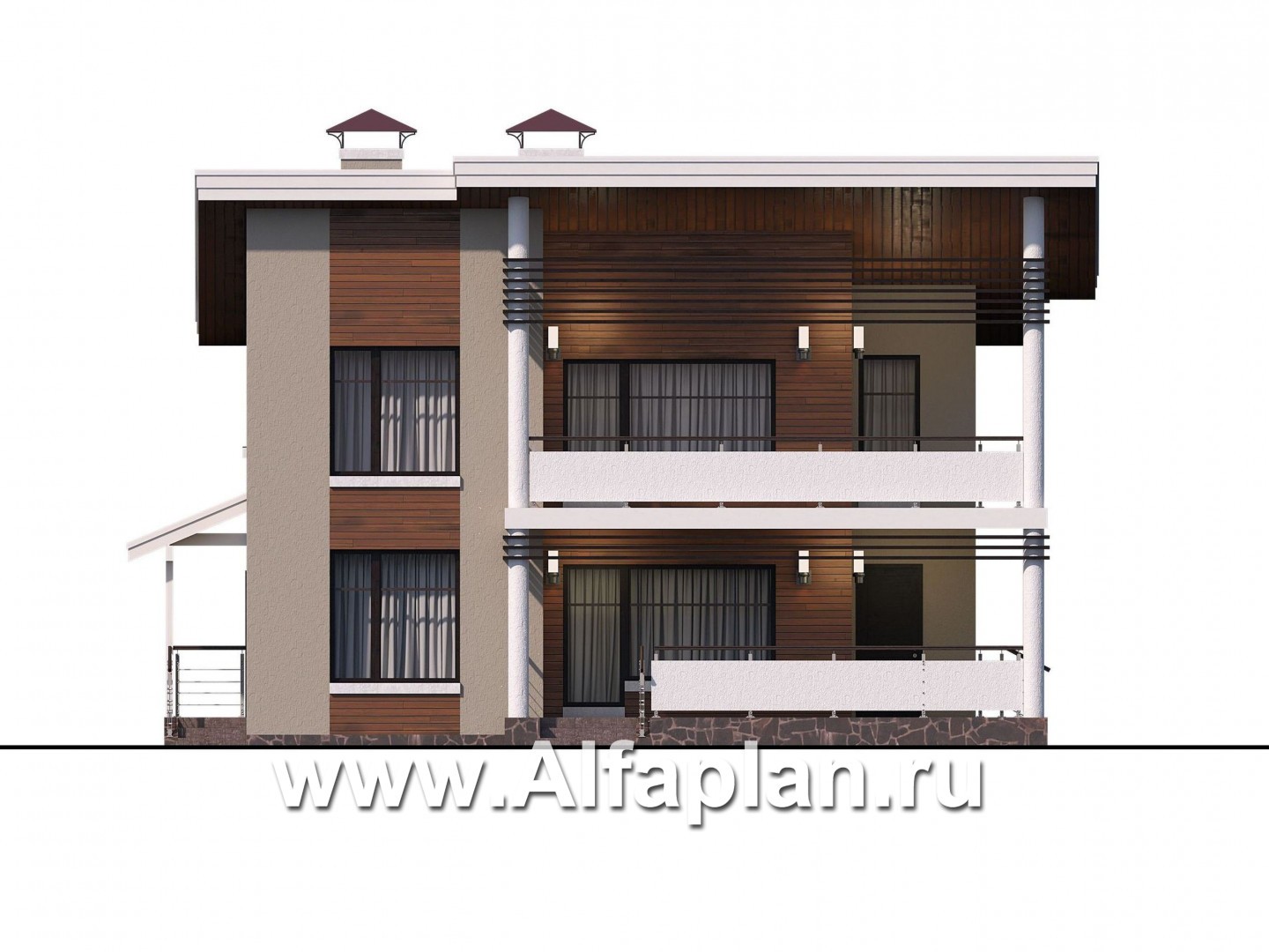 Проекты домов Альфаплан - «Квантум» - коттедж с односкатной крышей - изображение фасада №3
