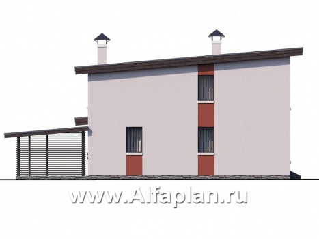 Проекты домов Альфаплан - Двухэтажный коттедж с односкатной кровлей - превью фасада №4