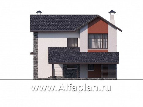 Проекты домов Альфаплан - Стильный компактный дом с гаражом-навесом - превью фасада №2